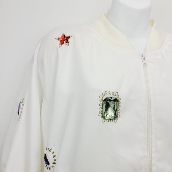 Minimalist Neutral White pearl embellished Embroidered Zip Up Jacket size M - Picture 11 of 15
